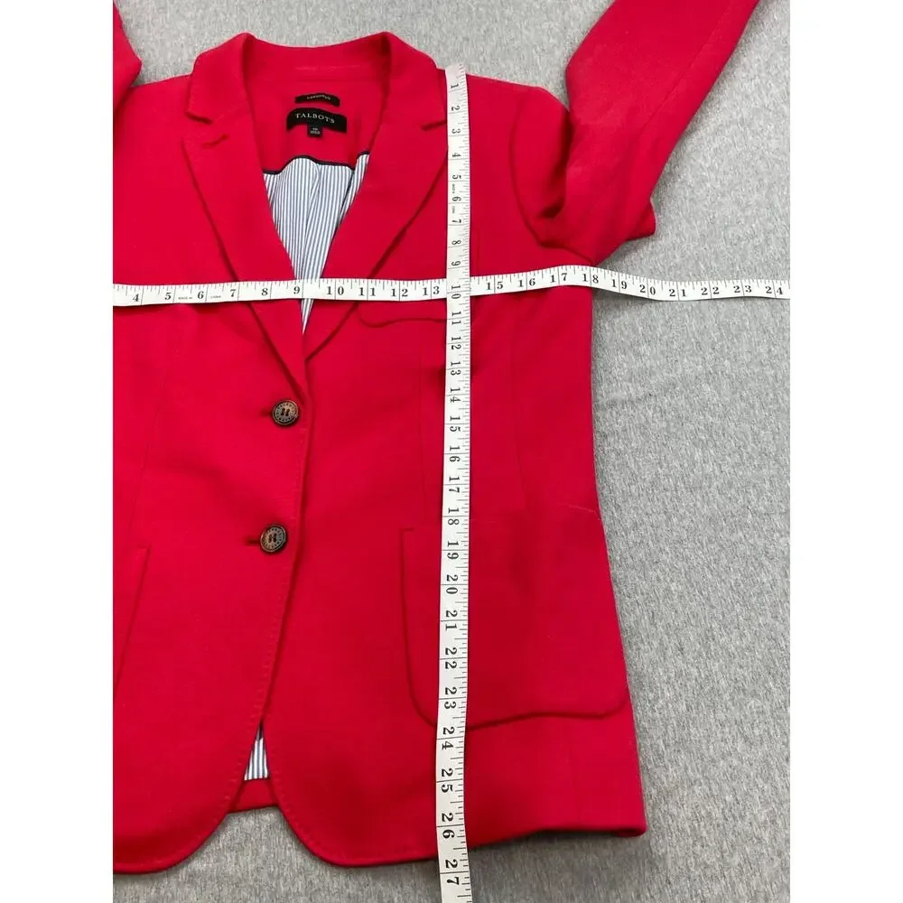 Talbots Blazer Womens 10 Red Cotton Blend Notch Lapel 2-Button‎ Single Breasted